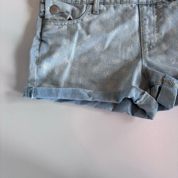 Gap Girls Size 12 Denim Blue Shortalls Overall Shorts Light Wash Floral Cuffed - Picture 5 of 6